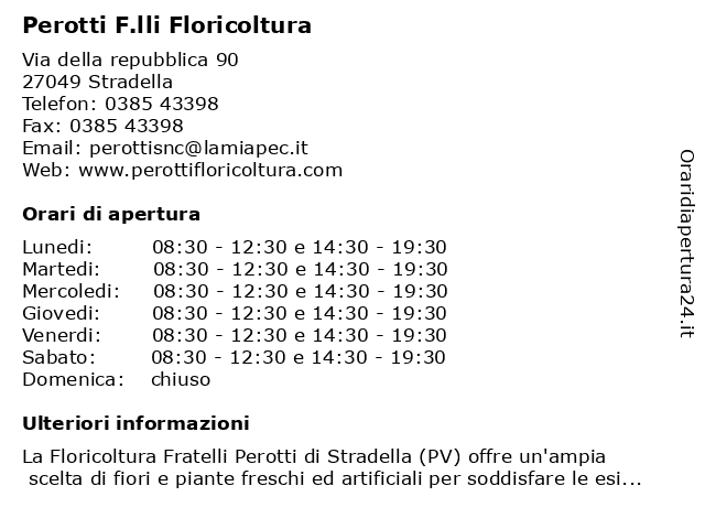 Perotti F.lli Floricoltura a Stradella: indirizzo e orari di apertura