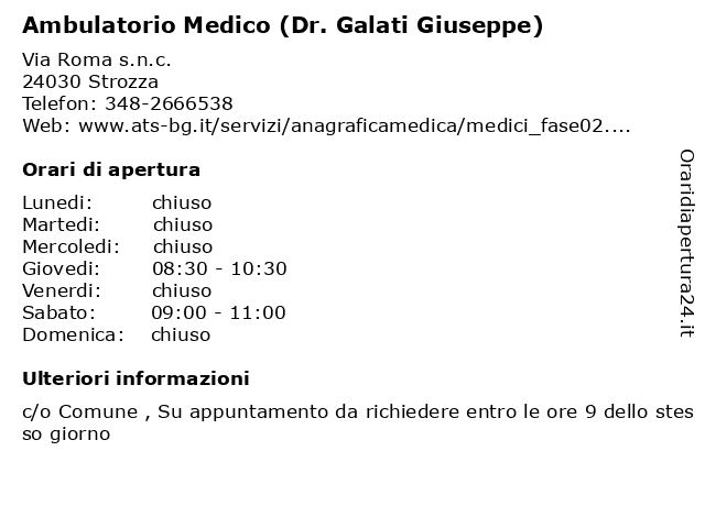 Ambulatorio Medico (Dr. Galati Giuseppe) a Strozza: indirizzo e orari di apertura