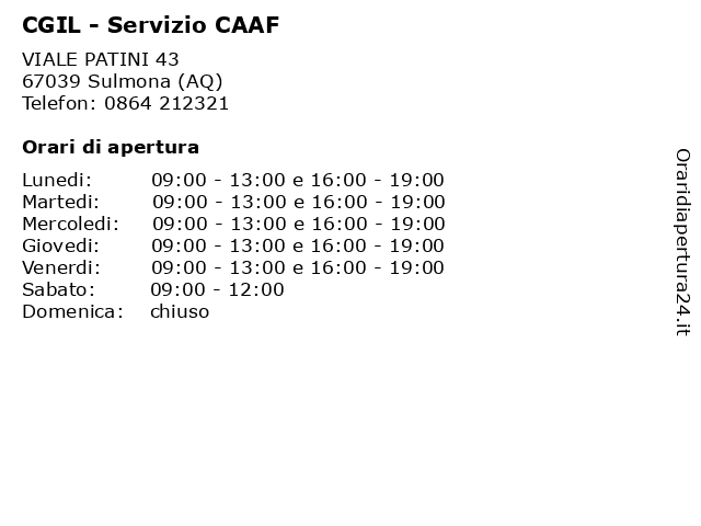 CGIL - Servizio CAAF a Sulmona (AQ): indirizzo e orari di apertura