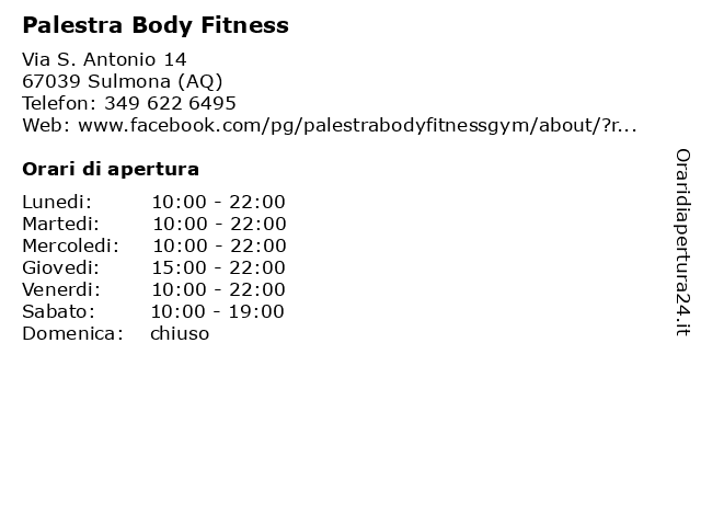 Palestra Body Fitness a Sulmona (AQ): indirizzo e orari di apertura