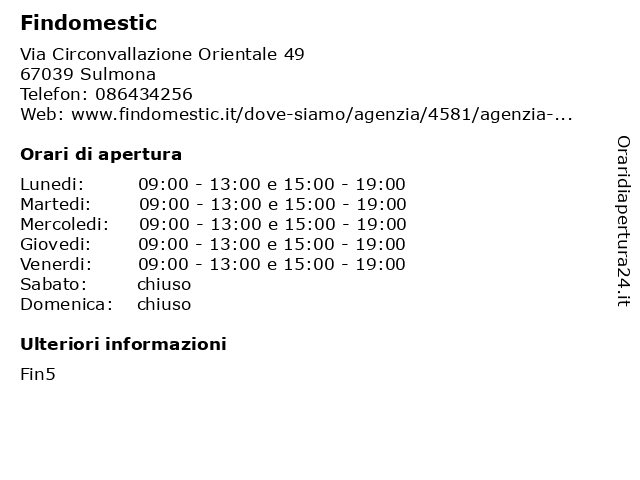 Findomestic a Sulmona: indirizzo e orari di apertura