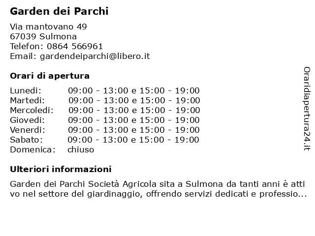 Garden dei Parchi a Sulmona: indirizzo e orari di apertura