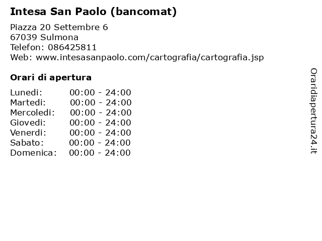 Intesa San Paolo (bancomat) a Sulmona: indirizzo e orari di apertura