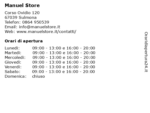 Manuel Store a Sulmona: indirizzo e orari di apertura