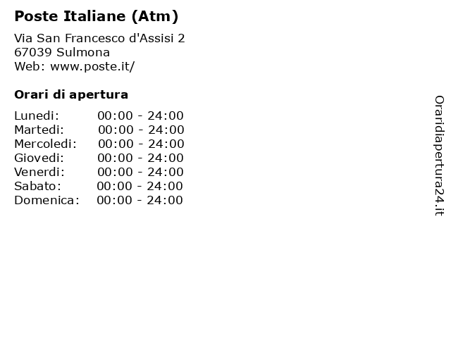 Poste Italiane (Atm) a Sulmona: indirizzo e orari di apertura