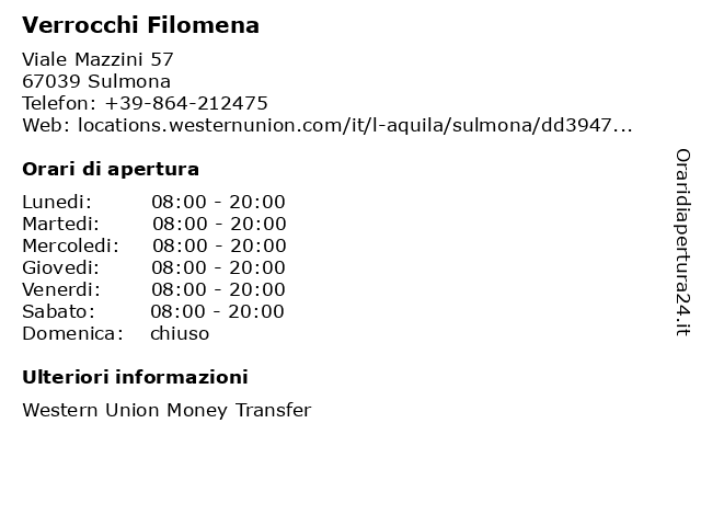 Verrocchi Filomena a Sulmona: indirizzo e orari di apertura