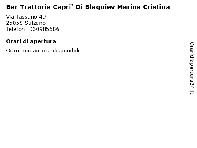 Bar Trattoria Capri' Di Blagoiev Marina Cristina a Sulzano: indirizzo e orari di apertura