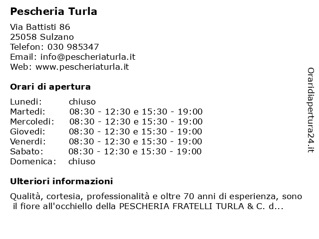 Pescheria Turla a Sulzano: indirizzo e orari di apertura