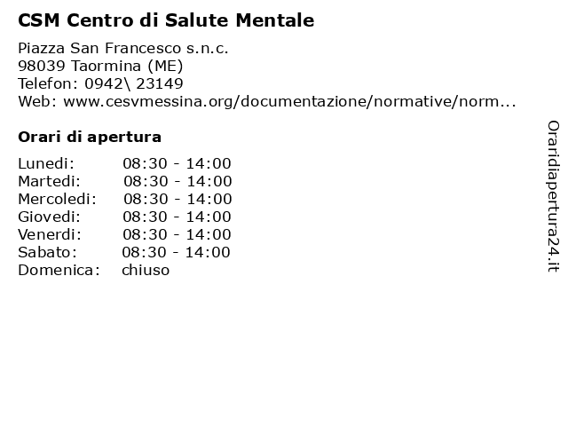 CSM Centro di Salute Mentale a Taormina (ME): indirizzo e orari di apertura
