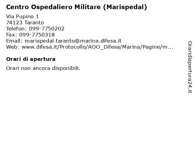 Centro Ospedaliero Militare (Marispedal) a Taranto: indirizzo e orari di apertura