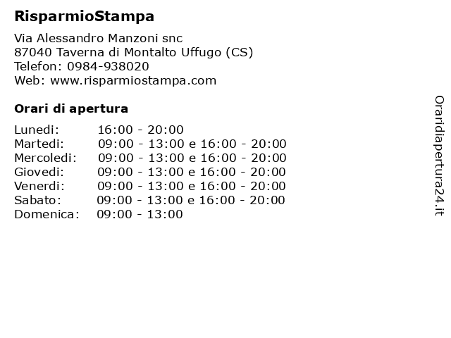RisparmioStampa a Taverna di Montalto Uffugo (CS): indirizzo e orari di apertura