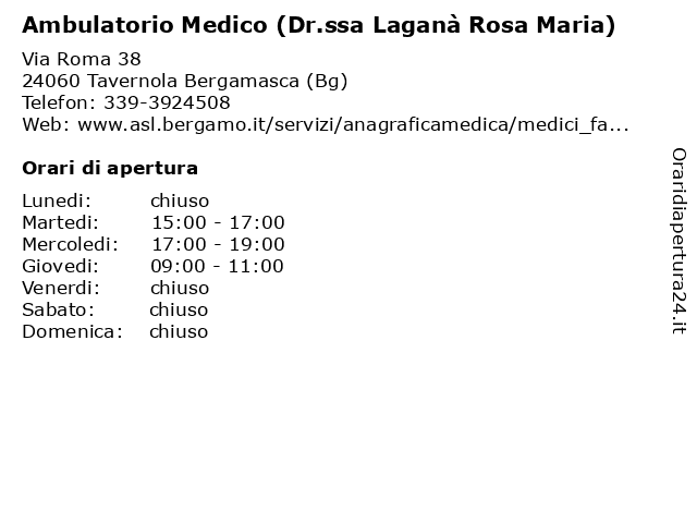 Ambulatorio Medico (Dr.ssa Laganà Rosa Maria) a Tavernola Bergamasca (Bg): indirizzo e orari di apertura