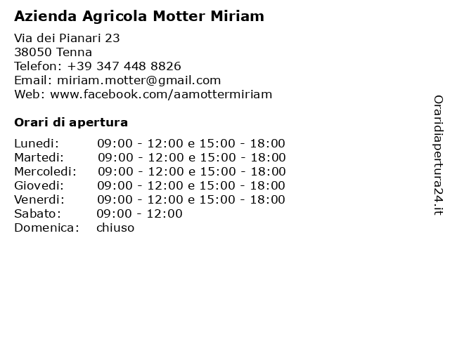 Azienda Agricola Motter Miriam a Tenna: indirizzo e orari di apertura