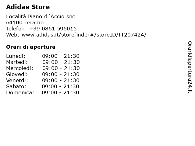 ᐅ Orari Adidas Store | Località Piano d´Accio snc, 64100 Teramo