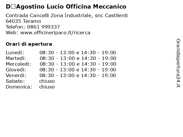 D’Agostino Lucio Officina Meccanico a Teramo: indirizzo e orari di apertura