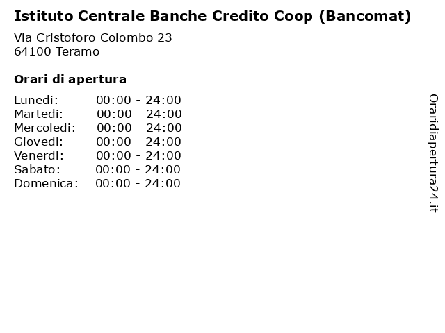 Istituto Centrale Banche Credito Coop (Bancomat) a Teramo: indirizzo e orari di apertura