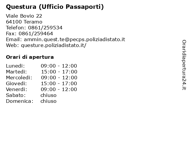 Questura (Ufficio Passaporti) a Teramo: indirizzo e orari di apertura