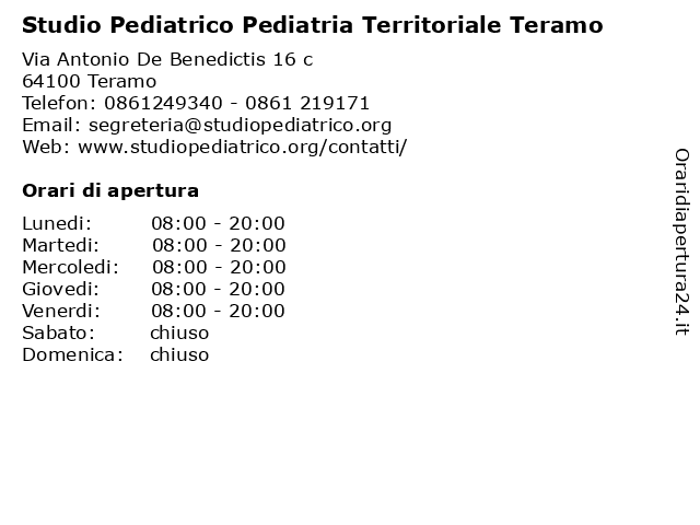 Studio Pediatrico Pediatria Territoriale Teramo a Teramo: indirizzo e orari di apertura