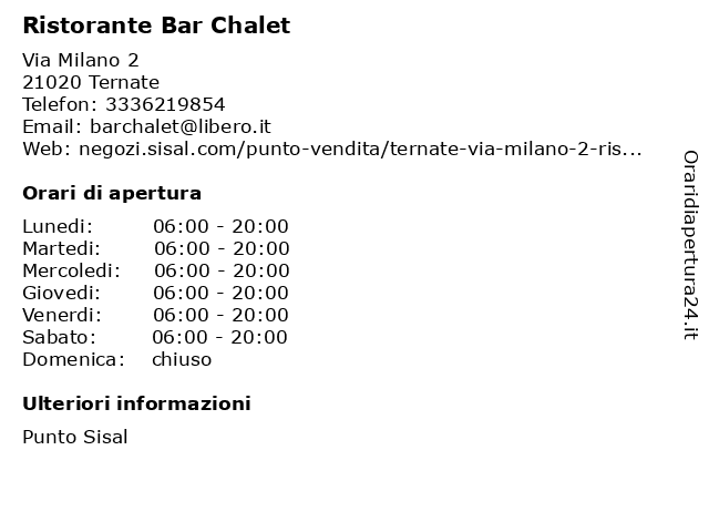 Ristorante Bar Chalet a Ternate: indirizzo e orari di apertura