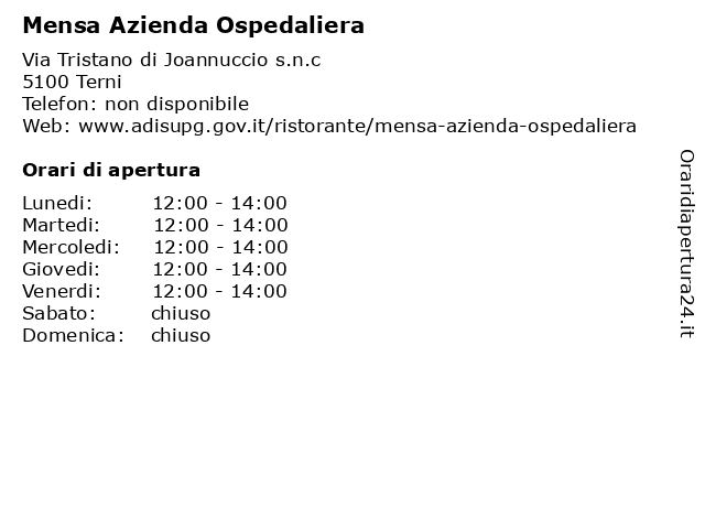 á… Orari Di Apertura Mensa Azienda Ospedaliera Via Tristano Di Joannuccio