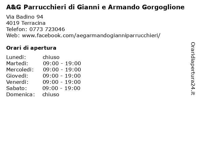 A&G Parrucchieri di Gianni e Armando Gorgoglione a Terracina: indirizzo e orari di apertura