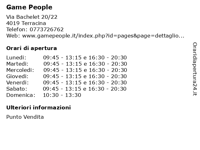 Game People a Terracina: indirizzo e orari di apertura