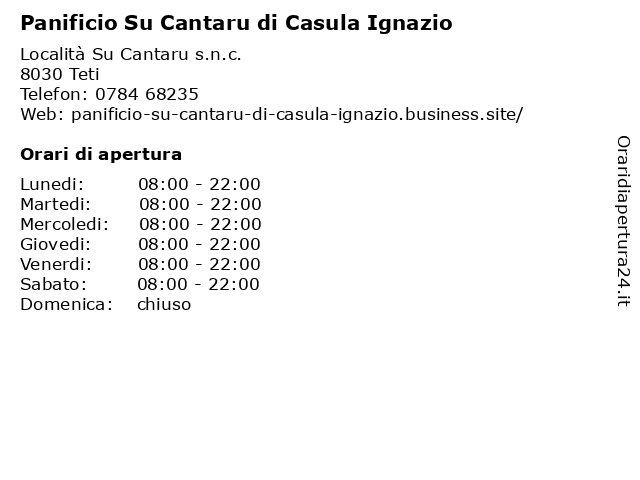 Panificio Su Cantaru di Casula Ignazio a Teti: indirizzo e orari di apertura