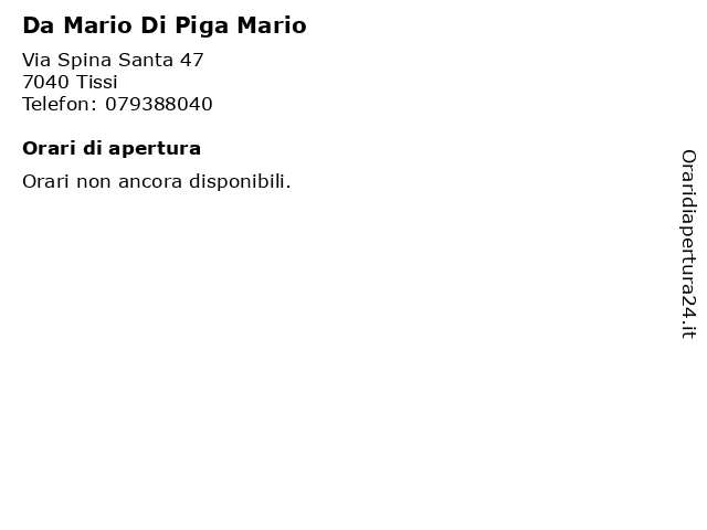 Da Mario Di Piga Mario a Tissi: indirizzo e orari di apertura