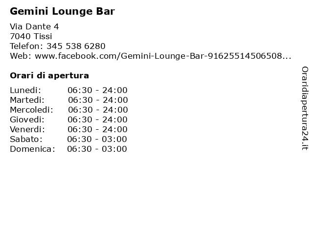 Gemini Lounge Bar a Tissi: indirizzo e orari di apertura