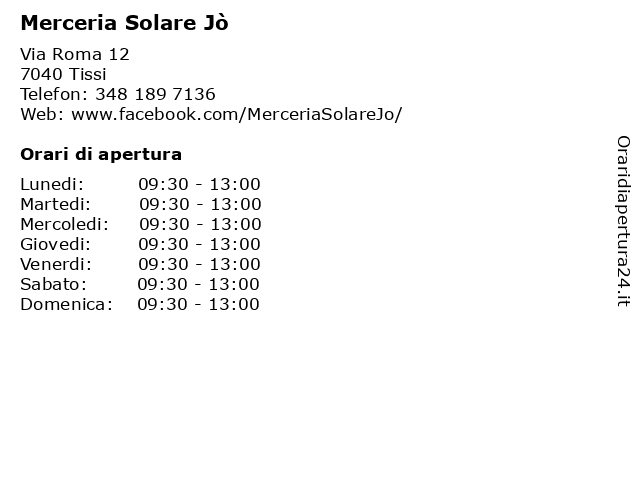 Merceria Solare Jò a Tissi: indirizzo e orari di apertura