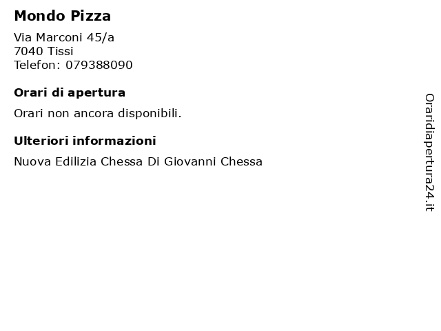 Mondo Pizza a Tissi: indirizzo e orari di apertura