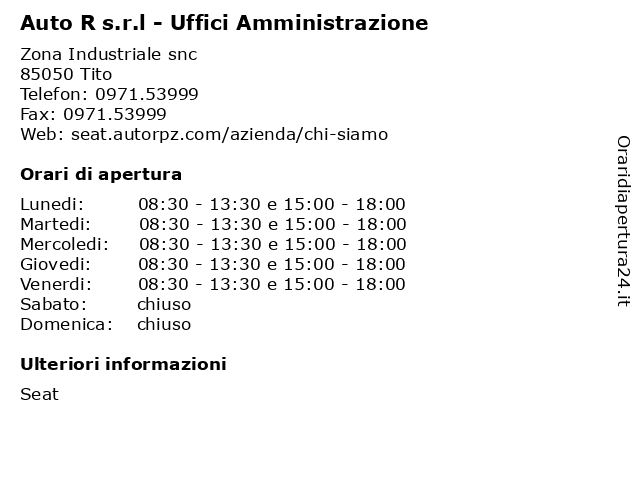 Auto R s.r.l - Uffici Amministrazione a Tito: indirizzo e orari di apertura