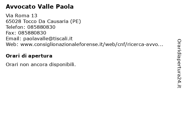 Avvocato Valle Paola a Tocco Da Causaria (PE): indirizzo e orari di apertura