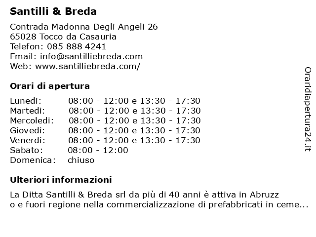 Santilli & Breda Srl a Tocco da Casauria: indirizzo e orari di apertura