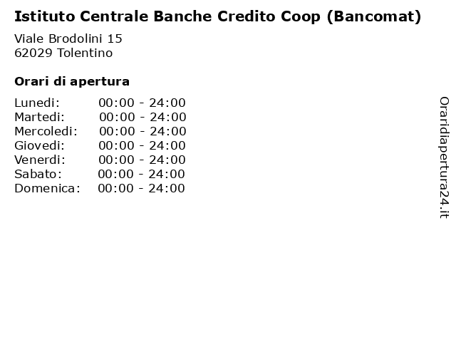 Istituto Centrale Banche Credito Coop (Bancomat) a Tolentino: indirizzo e orari di apertura