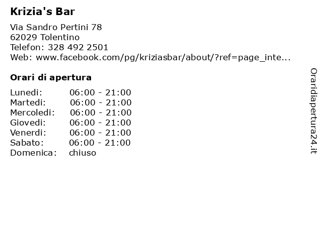 Krizia's Bar a Tolentino: indirizzo e orari di apertura