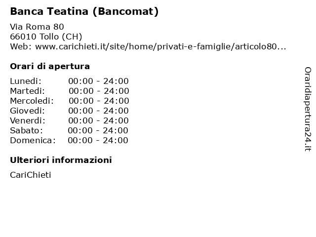 Banca Teatina (Bancomat) a Tollo (CH): indirizzo e orari di apertura