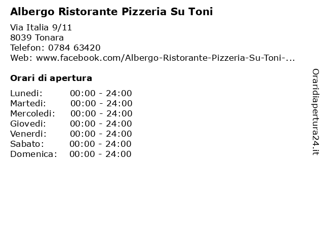 Albergo Ristorante Pizzeria Su Toni a Tonara: indirizzo e orari di apertura