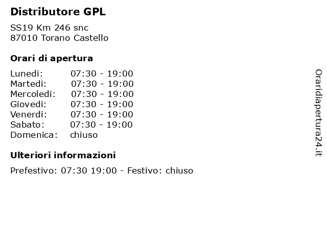 Distributore GPL a Torano Castello: indirizzo e orari di apertura