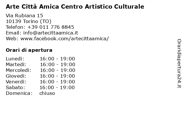 Arte Città Amica Centro Artistico Culturale a Torino (TO): indirizzo e orari di apertura