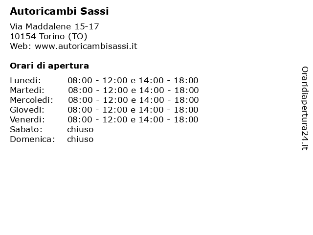 Autoricambi Sassi a Torino (TO): indirizzo e orari di apertura