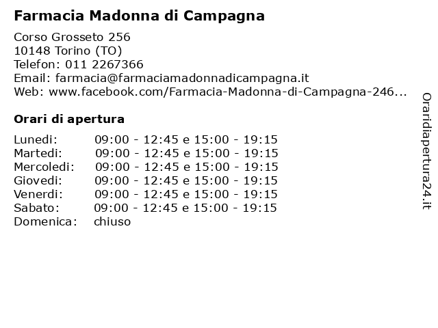 Farmacia Madonna di Campagna a Torino (TO): indirizzo e orari di apertura