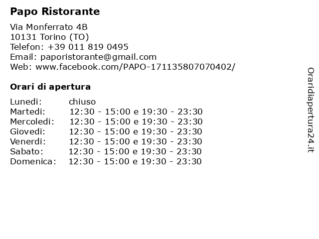 Papo Ristorante a Torino (TO): indirizzo e orari di apertura