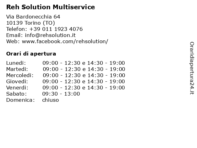 Reh Solution Multiservice a Torino (TO): indirizzo e orari di apertura