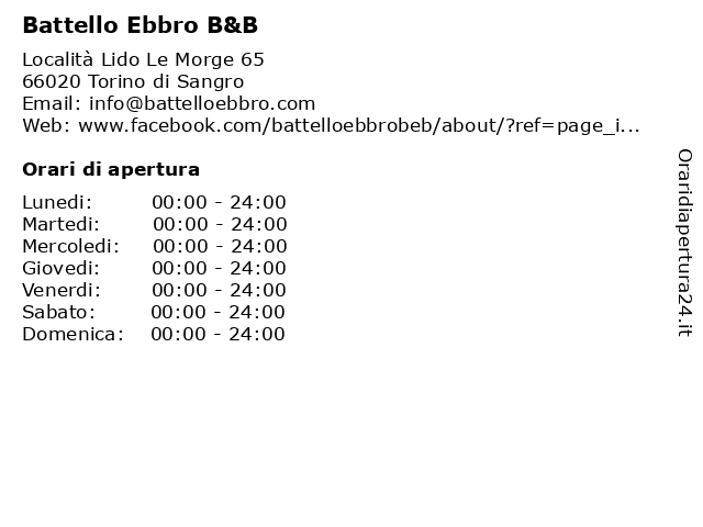 Battello Ebbro B&B a Torino di Sangro: indirizzo e orari di apertura