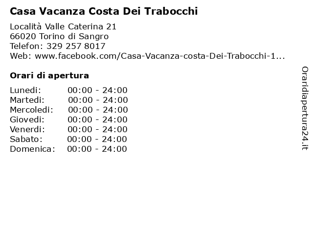 Casa Vacanza Costa Dei Trabocchi a Torino di Sangro: indirizzo e orari di apertura