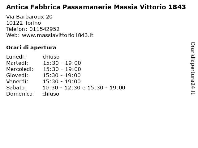 Antica Fabbrica Passamanerie Massia Vittorio 1843 a Torino: indirizzo e orari di apertura
