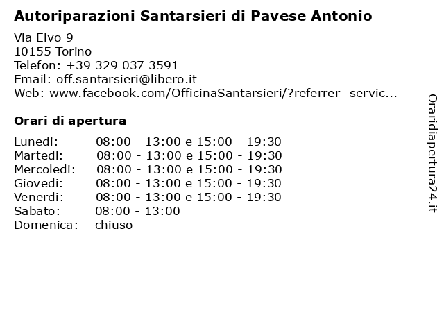 Autoriparazioni Santarsieri di Pavese Antonio a Torino: indirizzo e orari di apertura