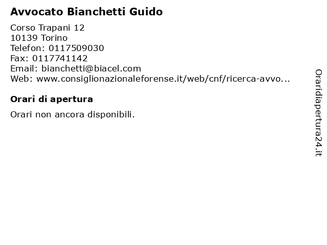 Avvocato Bianchetti Guido a Torino: indirizzo e orari di apertura