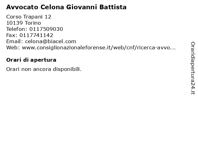 Avvocato Celona Giovanni Battista a Torino: indirizzo e orari di apertura